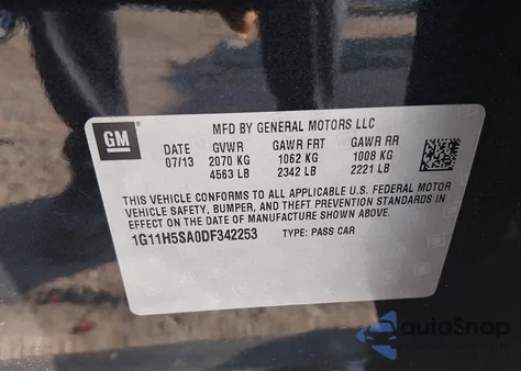 2013 Chevrolet Malibu 1Lz из США, поврежденный, VIN 1G11H5SA0DF342253